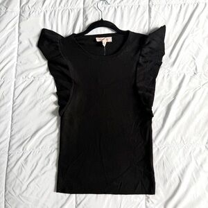 Philosophy Black Ruffled Sleeve Ribbed Top